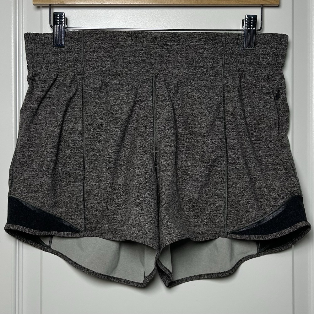 Lululemon Heather Lux Multi Black High Rise Long 4" Hotty Hot Running Shorts